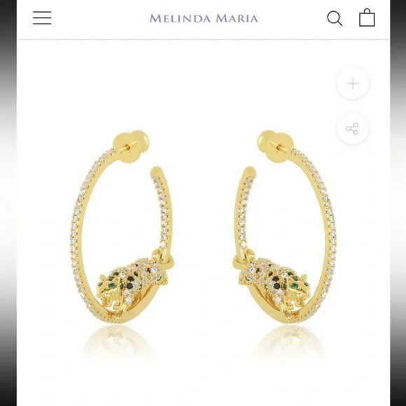 $85 Melinda Maria Gold Jaguar Hoop Earrings Hoops - Picture 2 of 3